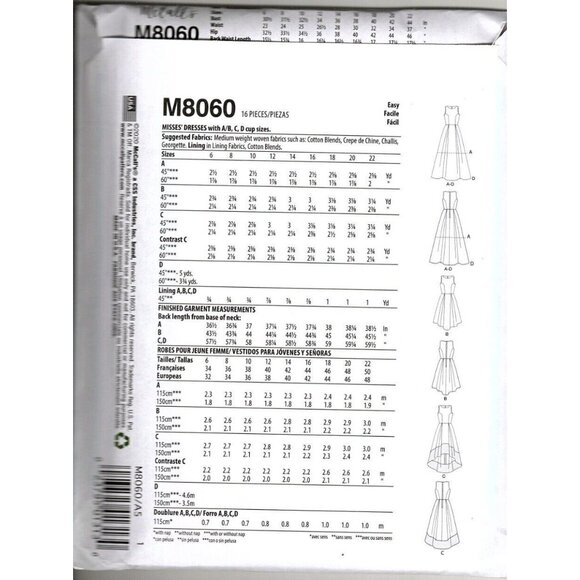 McCalls M8060 Misses 6 to 14 Pullover Dress Uncut Sewing Pattern New - Picture 2 of 2